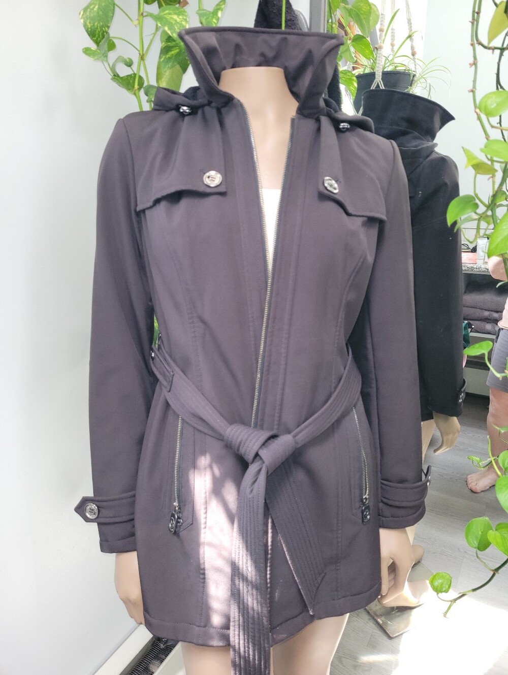 Michael Kors Woman's Belted Zip Front Coat W/Hood